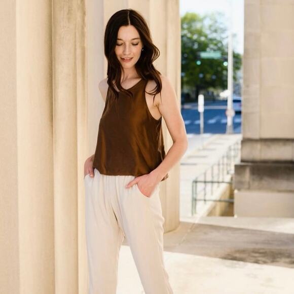 Natalie Busby Silk Essential Tank and Boxer Short Set in Nutmeg - XS - Picture 2 of 4